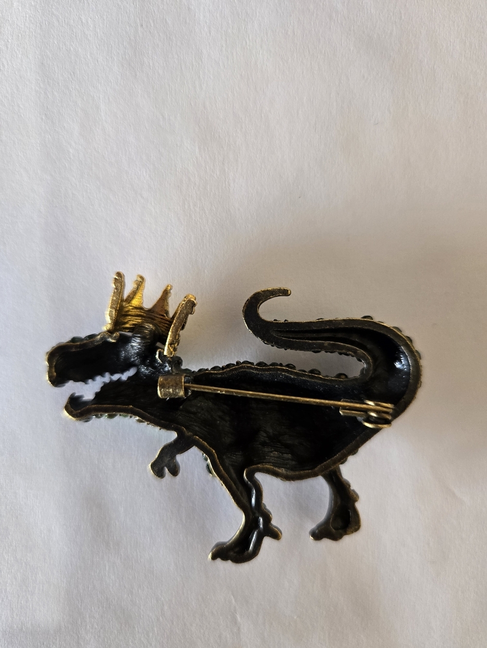 Crowned Green Crystal T-Rex Brooch - Decorative Pin. - Picture 5 of 6